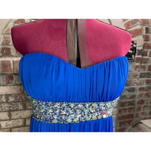 Sequin Hearts formal dress prom strapless jeweled waist sheer layers royal blue thumbnail 2