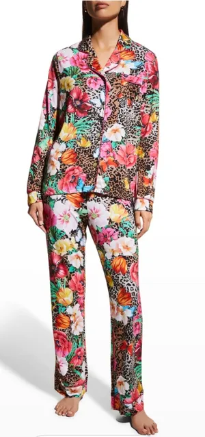 Johnny Was Sandra Long Pajamas Floral Cheetah Print thumbnail 1