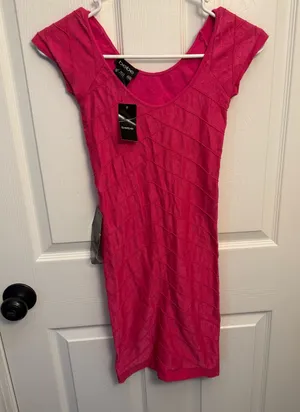 bebe Hot Pink Bodycon Cutout Dress NWT thumbnail 1