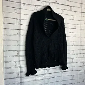 Vintage Lauren Ralph Lauren Black Cotton Puff-Sleeve Button Front Cardigan M Y2K thumbnail 2
