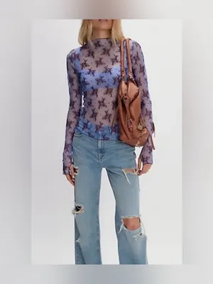 NWT Free People Two Tone Lady Lux Layering Top - Summer Blue Combo - XS thumbnail 4
