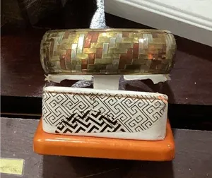 Mosaic Gold and Brown Bangle Bracelet thumbnail 1