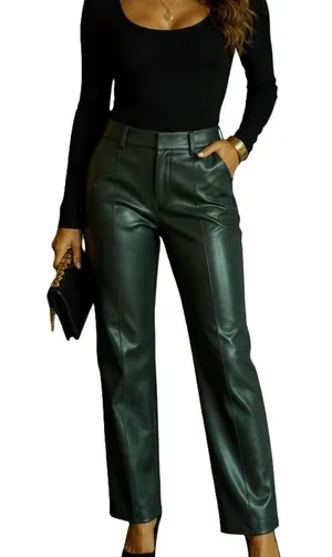 7 For All Mankind Faux Leather Pants Pine Green Straight Leg Womens Size Small thumbnail 1