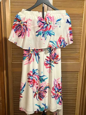 Yumi Kim Silk Strapless Floral Ruffled Dress in White, Pink & Blue Size XS thumbnail 6