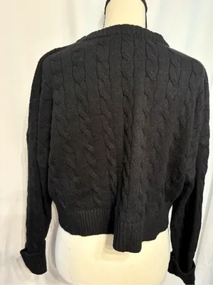 Arden B Black Cable-Knit Crewneck Cropped Coquettegirl Sweater Size L thumbnail 4