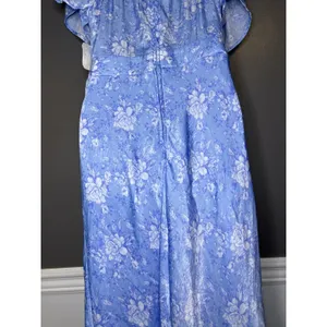Altar'd State Dress Womens Medium Blue Floral Tie Front Flutter Sleeve Maxi thumbnail 10