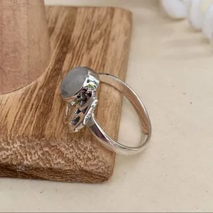 Om Rainbow Moonstone Solid Sterling Silver Ring Size 8.5 Silver thumbnail 5