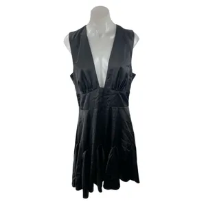 Abercrombie & Fitch Black Silk Satin Plunge Sleeveless Fit & Flare Mini Dress L thumbnail 2