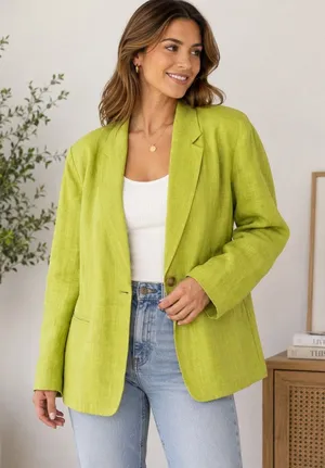 David N Lime Green Vintage Linen Blend Blazer Jacket Sz 20 thumbnail 1