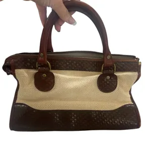 Brahmin vintage rare wicker and brown leather shoulder purse bag thumbnail 4