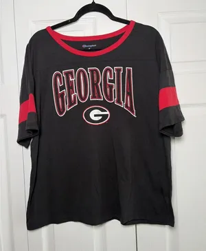 Champion Georgia Bulldogs Jersey T-Shirt Womens Size‎ M Black Red NCAA Cotton thumbnail 1