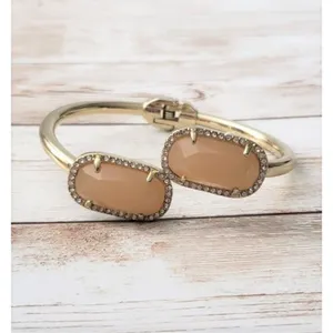 Vintage Hinged Bracelet - Apricot Gems with Clear Gem Halo thumbnail 2