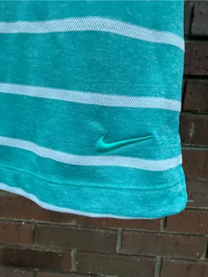 Nike Golf Womens Medium Dri Fit Striped Sleeveless Polo Shirt Top Turquoise EUC thumbnail 2