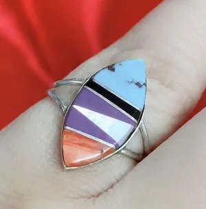 Southwest Sterling Silver Multi Stone Inlay Ring Sz 6-6.5 Signed P thumbnail 2