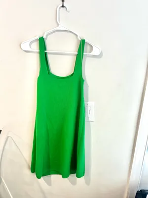 Green square neck mini dress thumbnail 3