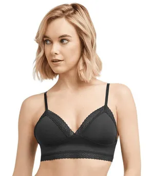 NWT Maidenform Womens Lace Trim Triangle Rib Bralette Black 2XL thumbnail 1