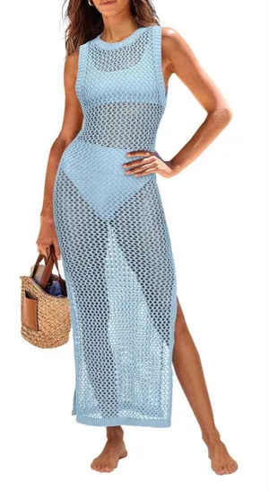 NEW Swimsuit Cover Up Sleeveless Hollow Knit Bikini Swimwear Bathing S thumbnail 1