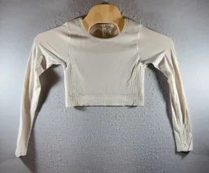 1622 | Lululemon‎ Ebb to Street Ribbed Cropped Long Sleeve Top Cream Womens 8 thumbnail 1