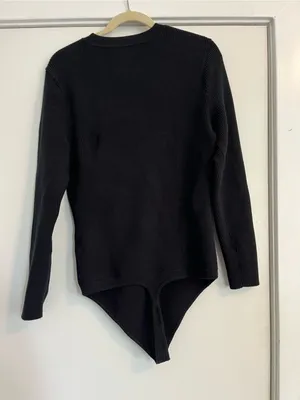 Abercrombie & Fitch Black Ribbed Crewneck Bodysuit Sweater XL A&f thumbnail 5