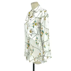Zara Button Down Nautical Chain Printed Long Sleeve‎ Blouse White Size Small thumbnail 6