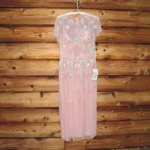 MAC DUGGAL 9134 Womens Embellished High Neck Butterfly Sleeve Midi Dress thumbnail 6