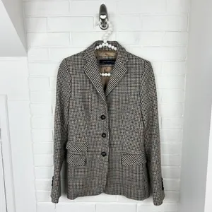 Zara Wool Blend Brown Houndstooth Knit Blazer Jacket Size XS thumbnail 2