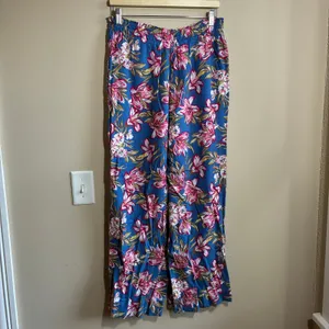 Old Navy Floral Wide Leg Palazzo Pants Medium Blue Pink Womens Rayon Tropical thumbnail 5