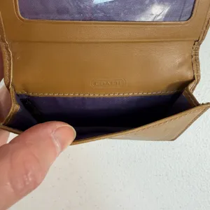 Coach Card Holder Signature Jacquard Leather Trim ID Holder Window Brown‎ Tan thumbnail 9