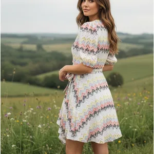 N12H White Eyelet Mini Wrap Dress XS Fit & Flare Cotton Zigzag Cottage $260 thumbnail 2