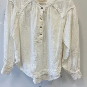 NWT Free People Beach Day Pullover In Ivory Oversized‎ Gauze Cotton White thumbnail 5