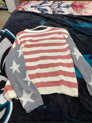 SHEIN Women's Flag-Print Crewneck Sweater in Red, White & Gray thumbnail 3
