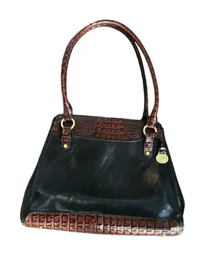 Vintage BRAHMIN Tuscan Black Leather Brown Croc Leather Trims Bucket Bag thumbnail 1