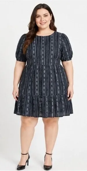 Time and Tru Womens Dress Size L Dark Navy Stripe Tie Back Mini Lightweight thumbnail 1