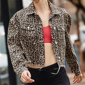 $158 NWOT Free People Cropped Leopard Oversized Denim Jacket XS thumbnail 5