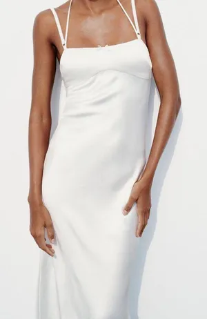 ZARA dress maxi white lingerie inspired satin effect wedding party thumbnail 2