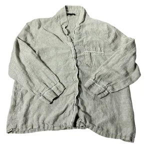 Quince European Linen Pajama Top Womens L Flax Tan Long Sleeve Button Down Shirt thumbnail 1