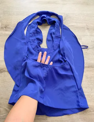 Foreign Exchange Royal Blue Tulip Ruffle Open Back Top S thumbnail 3