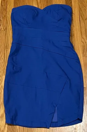 Windsor Blue Strapless Bandage Weave Bandeau Bodycon Lined Mini Dress Size‎ 9 thumbnail 1