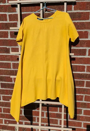 Yellow Linen tunic Short Sleeves Asymetric Hem Medium thumbnail 1