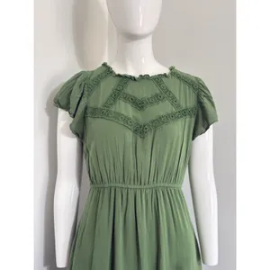 Polagram Green Midi Dress Size S Boho Cottagecore Prairie Crochet Flutter Sleeve thumbnail 2