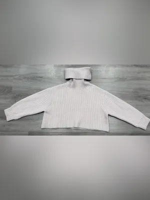 Aritzia Babaton 100% Merino Wool Cropped Turtleneck Sweater Cream Beige Small thumbnail 2