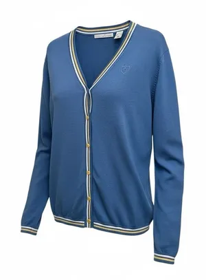 St. Aumont Golf Cardigan Women's Large Light Blue Button Front V-Neck‎ Striped thumbnail 1