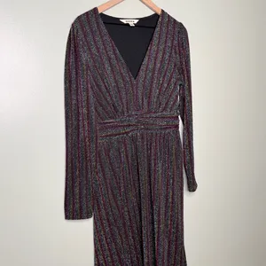 Boden Shimmer Glitter Long Sleeve Stripe Midi Dress Red Black Green Size 8 thumbnail 7