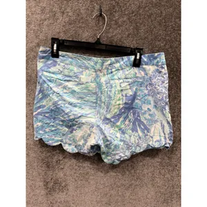 Lilly Pulitzer Womens Shorts 10 Blue Scalloped Hem Buttercup Floral Print thumbnail 8