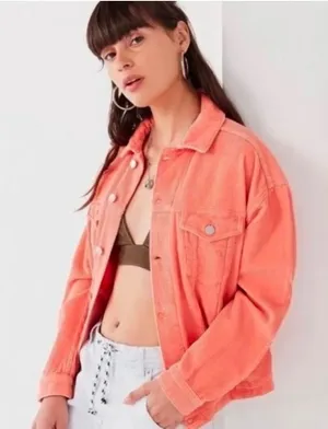 BDG Urban Outfitters Coral Corduroy Trucker Jacket Womens‎ Size Small Oversized thumbnail 1