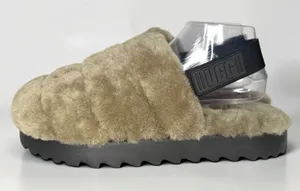 New UGG Super Fluff Slippers Sz 11 Logo Strap Shoes 1121751 Australian Lambs Fur thumbnail 1