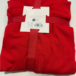Women's Ribbed Long Sleeve Shirt and Shorts Pajama Set - Auden Red L thumbnail 3