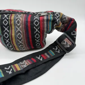 Boho Mushroom Woven Waist Pack Festival Hip Bag Multicolor Striped Fanny Pack thumbnail 5