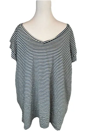 Nautical Preppy Lauren Conrad Top 3X Blue White Striped V-Neck Flutter Sleeve thumbnail 1