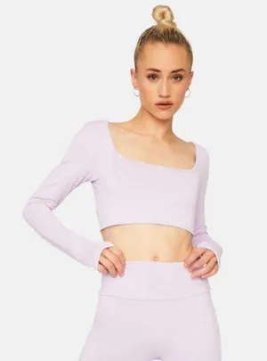 Square Neck Cropped Long Sleeve Workout Top thumbnail 3